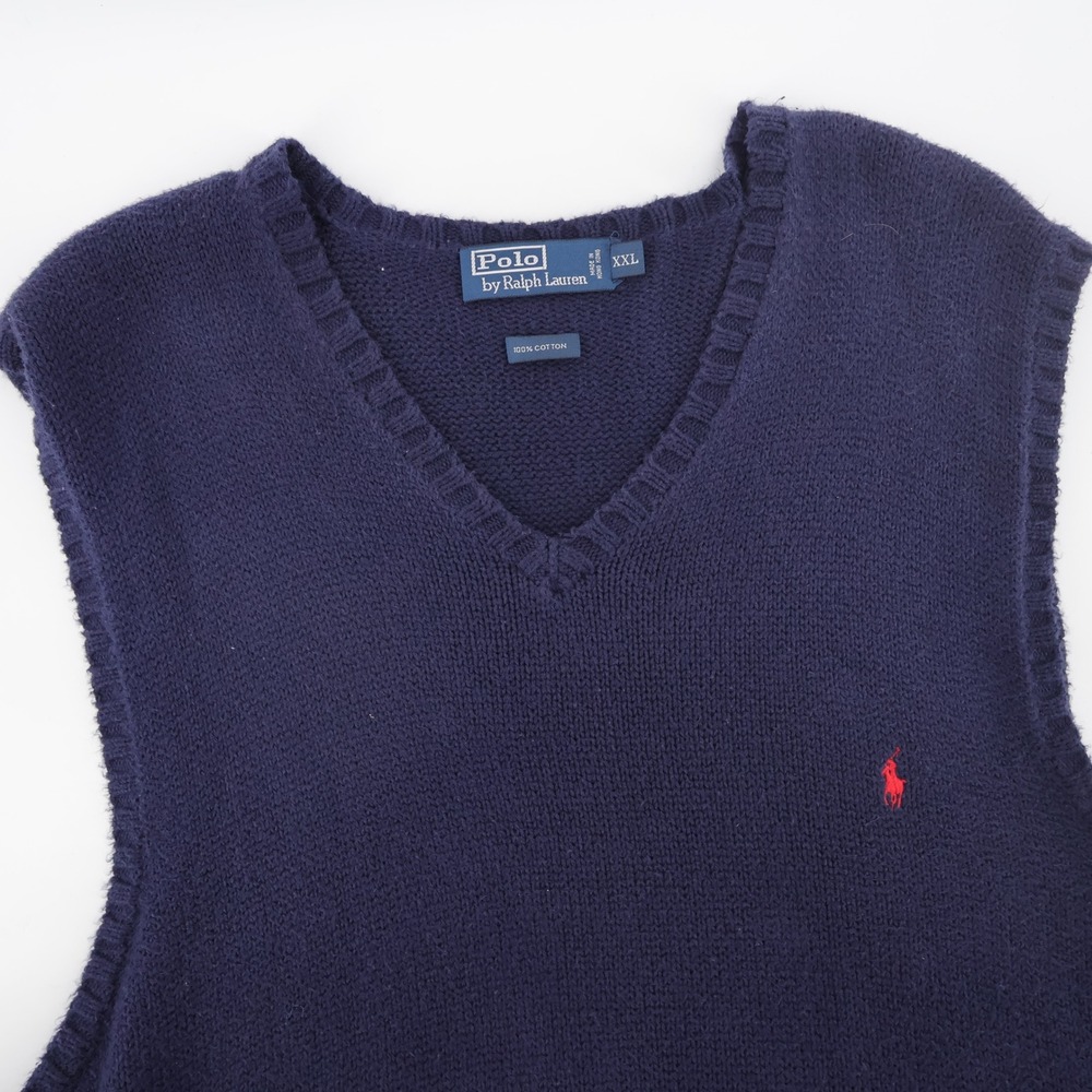Vintage Polo Ralph Lauren V-Neck Pony Logo Sweater Vest Navy Sleeveless Mens XXL